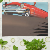  klassieke rode auto in het paradijs theedoek (Gevouwen)