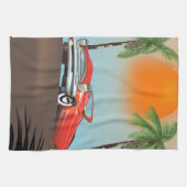  klassieke rode auto in het paradijs theedoek (Horizontaal)