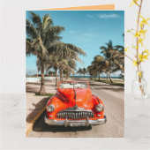 KLASSIEKE RODE AUTO VERJAARDAG WENSKAART KAART (Gele Bloem)