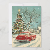 Klassieke  rode auto Xmas Tree Village Feestdagenkaart (Voorkant)