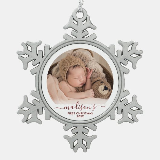 Klassieke rode baby's 1e tin sneeuwvlok ornament (Voorkant)