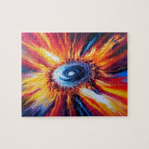 Klassieke rode blauwe en oranje explosie van de ru legpuzzel