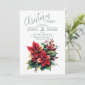 Klassieke rode bloemen kerstfeest uitnodiging (Staand voorkant)