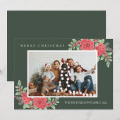 Klassieke Rode Bloemen Kerstfoto Feestdagenkaart (Voorkant / Achterkant)