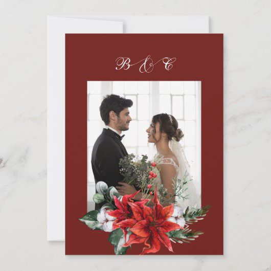 Klassieke rode bloementak bruiloft kaart (Achterkant)