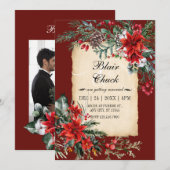 Klassieke rode bloementak bruiloft kaart (Voorkant / Achterkant)