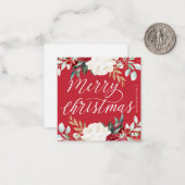 Klassieke Rode Botanische Bloemen Vrolijk Kerstfee Notitiekaartje (Voorkant / Achterkant in situ)