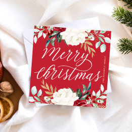 Klassieke Rode Botanische Bloemen Vrolijk Kerstfee Notitiekaartje