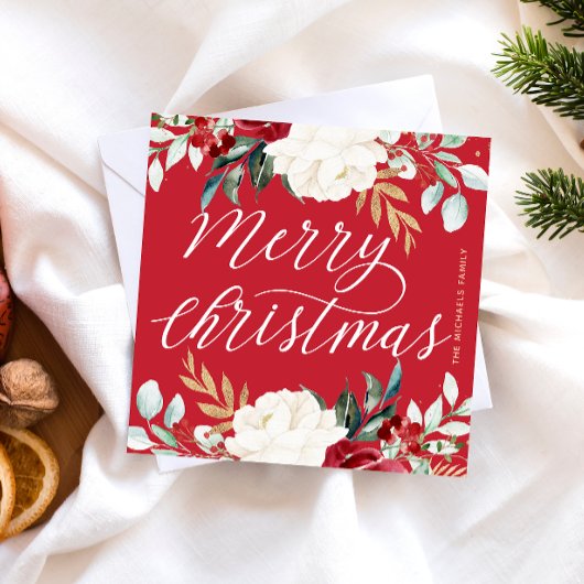 Klassieke Rode Botanische Bloemen Vrolijk Kerstfee Notitiekaartje