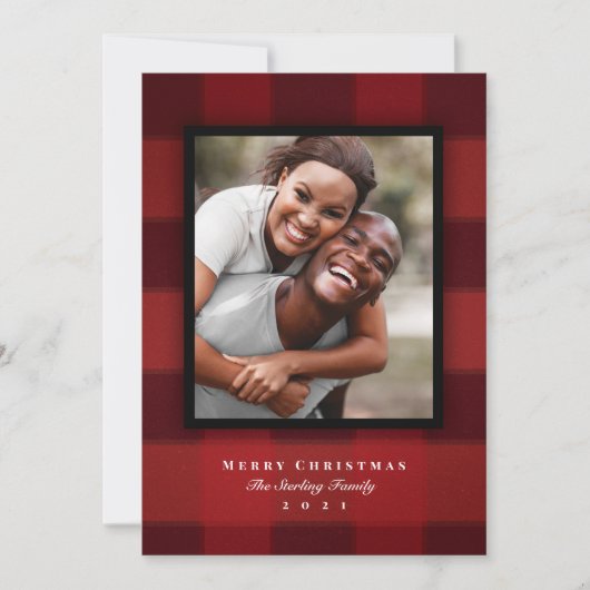 Klassieke rode buffelfoto feestdagenkaart (Voorkant)