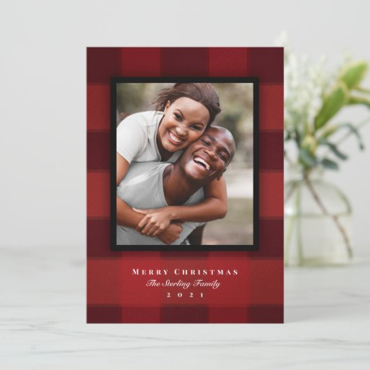 Klassieke rode buffelfoto feestdagenkaart (Staand voorkant)