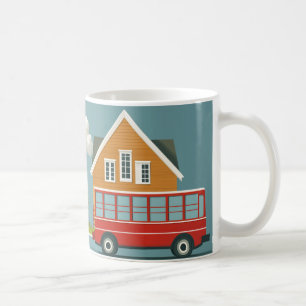 klassieke rode bus, vaak gebruikt als openbaar ver koffiemok