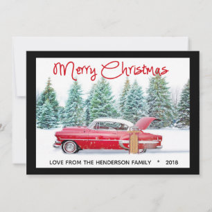 Klassieke rode Chevy uit de jaren 50 Prettig kerst Feestdagenkaart
