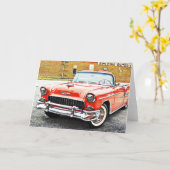 Klassieke Rode Convertible Auto  Art Note Kaart (Gele Bloem)