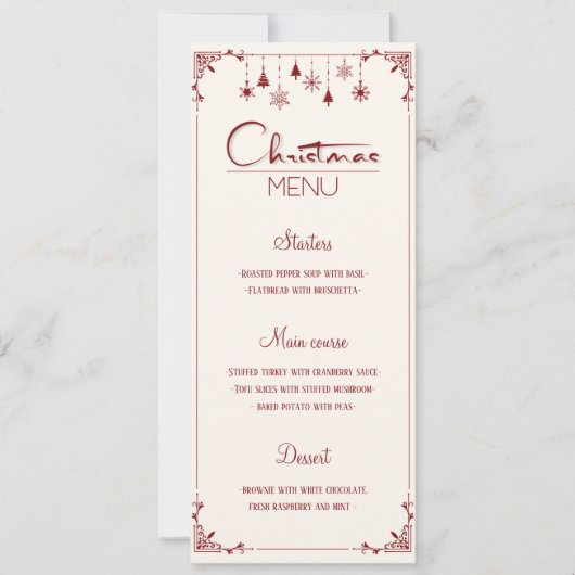 Klassieke rode creme kerstdiner menu kaart (Voorkant)