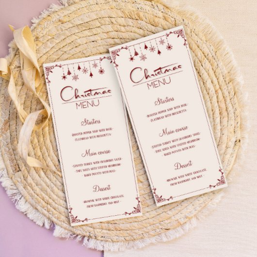 Klassieke rode creme kerstdiner menu kaart