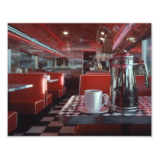 Klassieke rode diner chroom nostalgie scène foto afdruk (Voorkant)