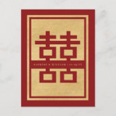 Klassieke Rode Dubbele Geluk Chinees sparen de Dat Aankondigingskaart (Voorkant)