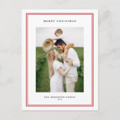 Klassieke Rode Dubbele Grens Foto Kerstmis Feestdagenkaart (Voorkant)
