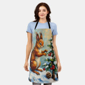 Klassieke Rode Eekhoorn Dennenboom Kerstmis Schort (Gedragen)