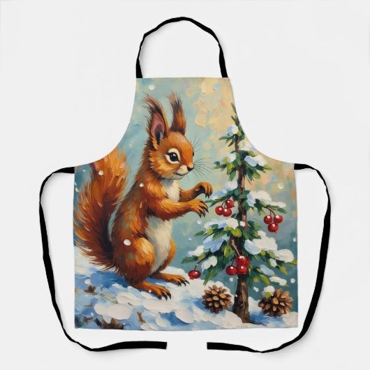 Klassieke Rode Eekhoorn Dennenboom Kerstmis Schort (Voorkant)