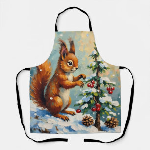 Klassieke Rode Eekhoorn Dennenboom Kerstmis Schort