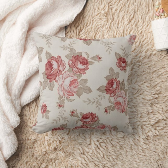 Klassieke Rode en Blush Heritage Roos Decoupage Kussen (Deken)