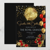 Klassieke rode en gouden Fancy verjaardagsuitnodig Kaart (Voorkant / Achterkant)