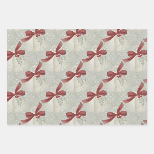 Klassieke rode en groene cellen, lint en Holly Inpakpapier Vel (Voorkant 2)