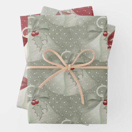 Klassieke rode en groene cellen, lint en Holly Inpakpapier Vel (In situ)