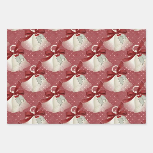 Klassieke rode en groene cellen, lint en Holly Inpakpapier Vel (Voorkant 3)