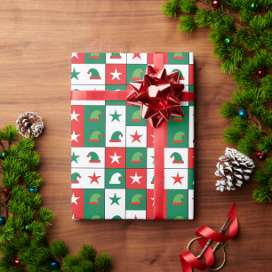 Klassieke rode en groene elfenhoed dambordpatroon cadeaupapier