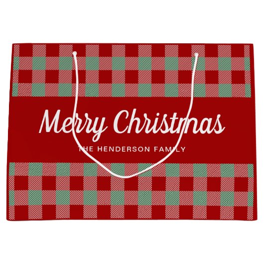 Klassieke rode en groene geplakte kerst groot cadeauzakje (Voorkant)