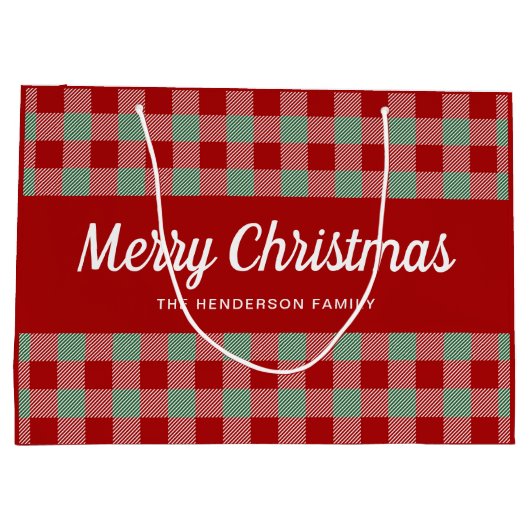 Klassieke rode en groene geplakte kerst groot cadeauzakje (Achterkant)