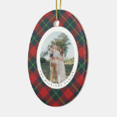 Klassieke rode en groene geruite gezinsfoto vakant keramisch ornament (Links)