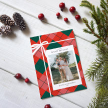 Klassieke Rode en Groene Gestreepte Gezinsfoto