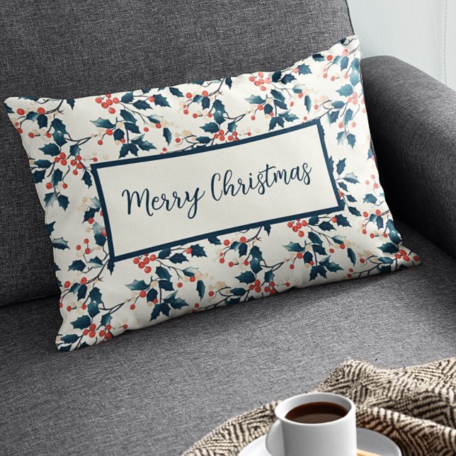 Klassieke rode en groene Holly Berries Kerstmis Kussen (Creator heeft geüpload)