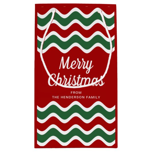 Klassieke rode en groene strepen Vrolijk kerstfees Klein Cadeauzakje (Achterkant)