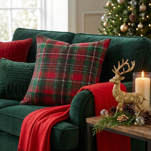 Klassieke rode en groene tartan geruite kussen