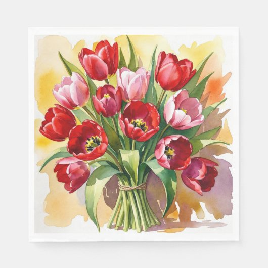 Klassieke rode en roze tulp Pasen servetten (Voorkant)