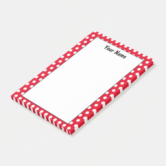 Klassieke rode en witte aangepaste naam Polka Dot  Post-it® Notes (Schuin)