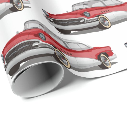 Klassieke rode en witte Buick Automobile Cadeaupapier (Rol Hoek)