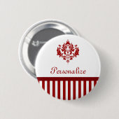 Klassieke Rode en Witte Damasstrepen en naam Ronde Button 5,7 Cm (Voorkant /achterkant)
