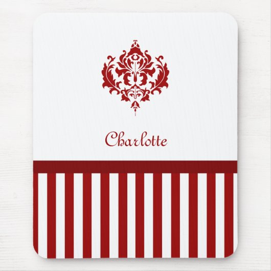 Klassieke rode en witte dasker met strepen en naam muismat (Voorkant)
