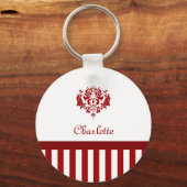 Klassieke rode en witte dasker met strepen en naam sleutelhanger (Voorkant)