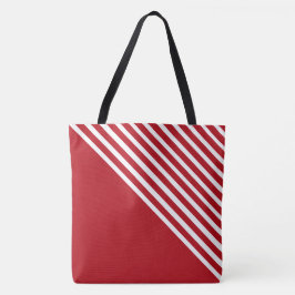 Klassieke rode en witte diagonale strepen modern tote bag