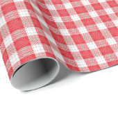 Klassieke Rode en Witte Gingham Geruite Picknick Cadeaupapier (Rol Hoek)