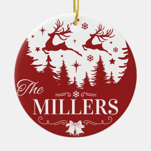 Klassieke rode en witte kerst aangepaste familiena keramisch ornament (Voorkant)