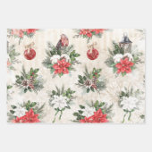 Klassieke rode en witte poinsettia dennenaaltjes v inpakpapier vel (Voorkant 2)