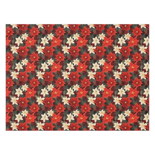 Klassieke rode en witte Poinsettia Kerstmis Tafelkleed (Voorkant (Horizontaal))